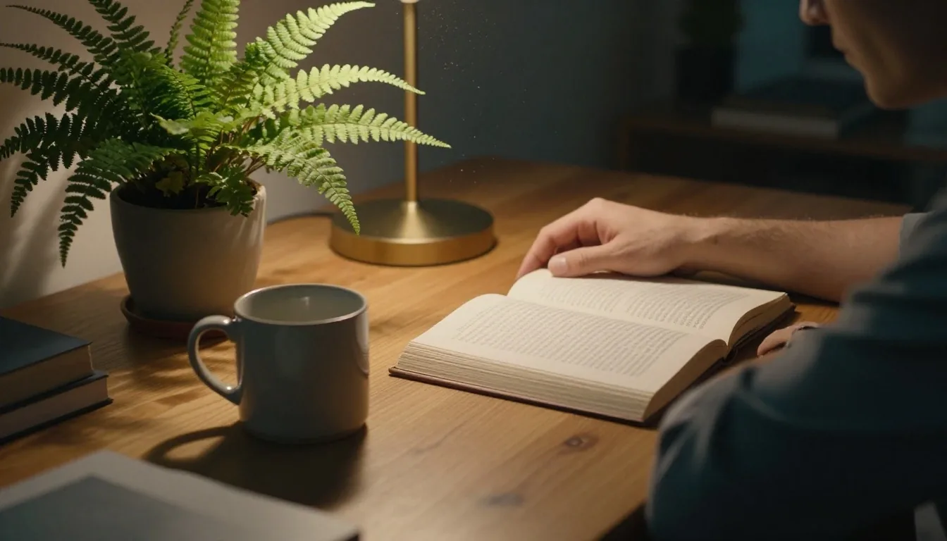 Bureau lumineux avec feuille perforée sous lampe de lecture